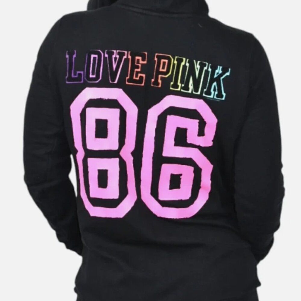 Y2K Victoria’s Secret PINK Black Rainbow Zip Hoodie Sweatshirt